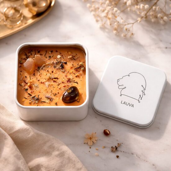 Spēka svece LAUVA (baltā trauciņā)